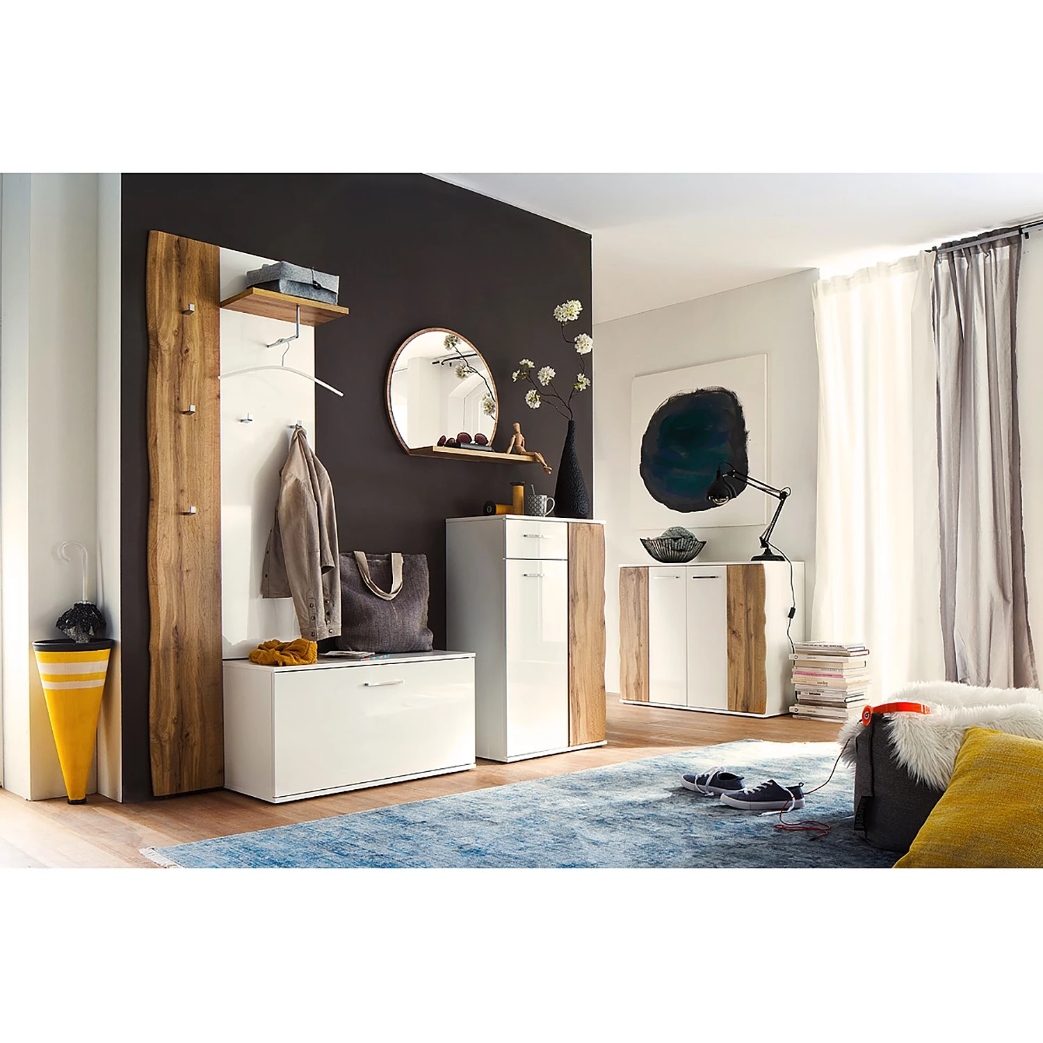 Loftscape Buffet Vantaa - Blanc brillant / Imitation chêne 4 Loftscape Buffet Vantaa - Blanc brillant / Imitation chêne – Image 2