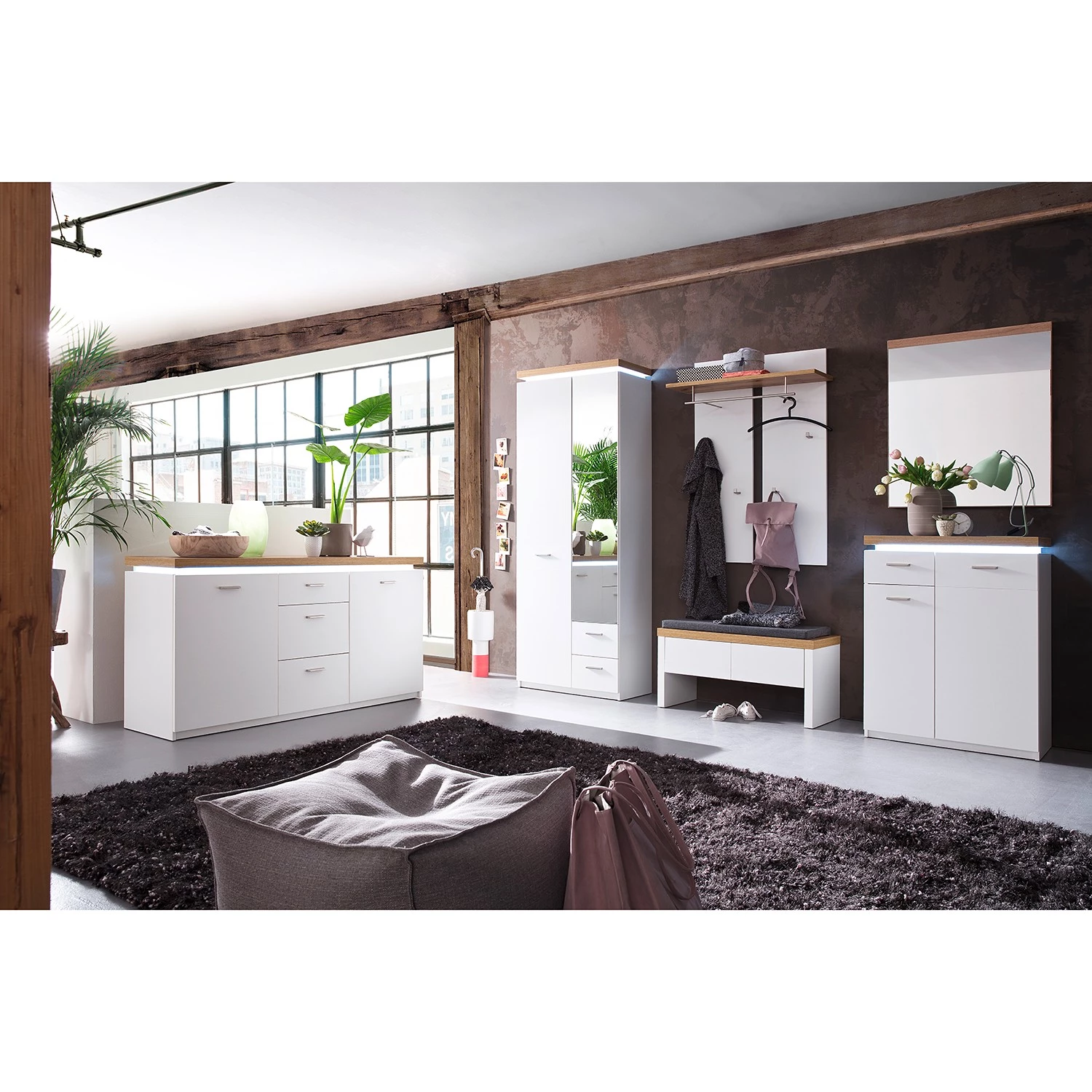 Loftscape Buffet Mundai - Avec éclairage - Blanc / Imitation chêne de Wotan 4 Loftscape Buffet Mundai - Avec éclairage - Blanc / Imitation chêne de Wotan – Image 2