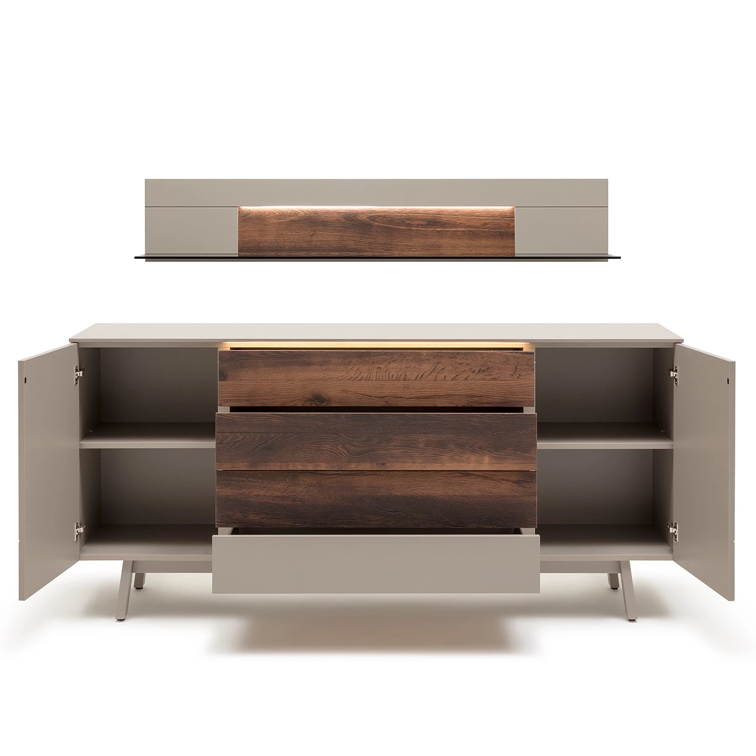 GWINNER Ensemble Enfilade Misano II (2 éléments) - Avec Eclairage - Placage en bois véritable - Gris Sahara / Planches de chêne 5 GWINNER Ensemble Enfilade Misano II (2 éléments) - Avec Eclairage - Placage en bois véritable - Gris Sahara / Planches de chêne – Image 3