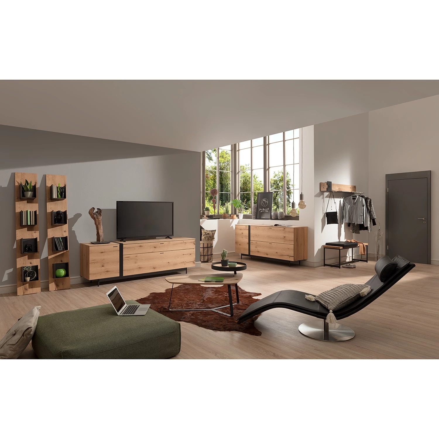 GWINNER Buffet Style - Placage en bois véritable / Métal - Chêne / Anthracite 5 GWINNER Buffet Style - Placage en bois véritable / Métal - Chêne / Anthracite – Image 3