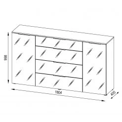 Maja Möbel Buffet Trend II - Verre - Blanc / Imitation chêne Sonoma -France Enfilades Soldes 2022 1000197484 191129 08042100020 SKETCH DETAILS P000000001000197484 sketch