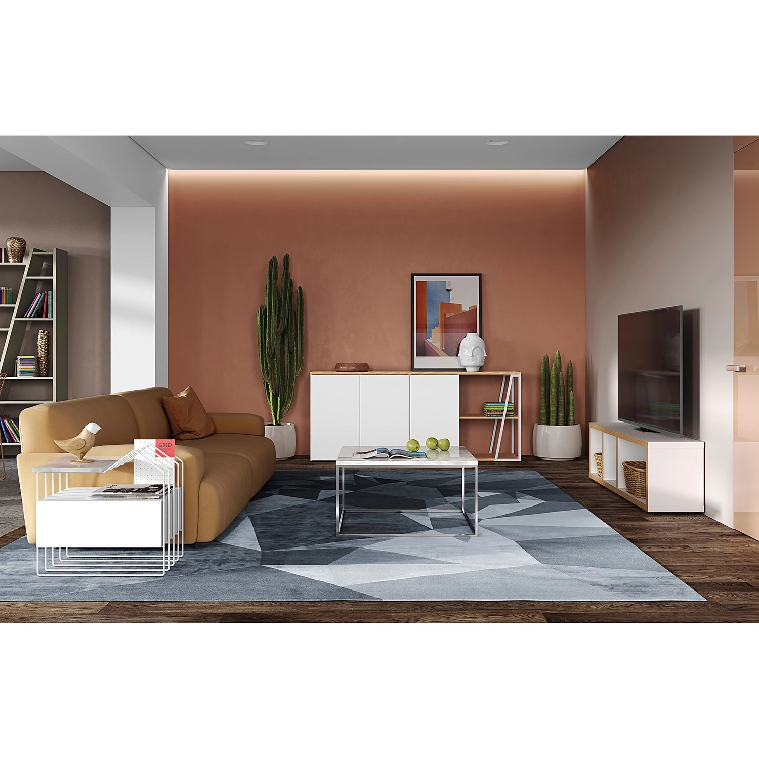 Temahome Buffet Albi - Placage en bois véritable - Chêne / Blanc 4 Temahome Buffet Albi - Placage en bois véritable - Chêne / Blanc – Image 2