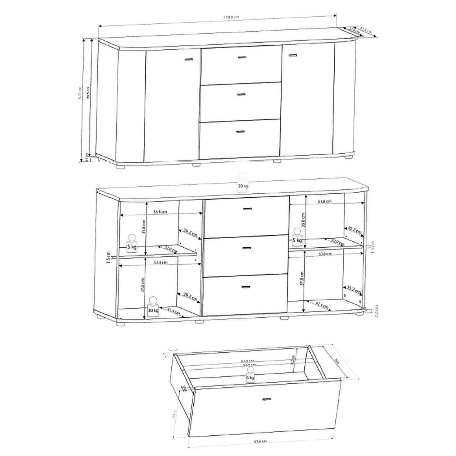 Fredriks Buffet Karlsburg - Blanc brillant / Imitation bois recyclé 11 Fredriks Buffet Karlsburg - Blanc brillant / Imitation bois recyclé – Image 9