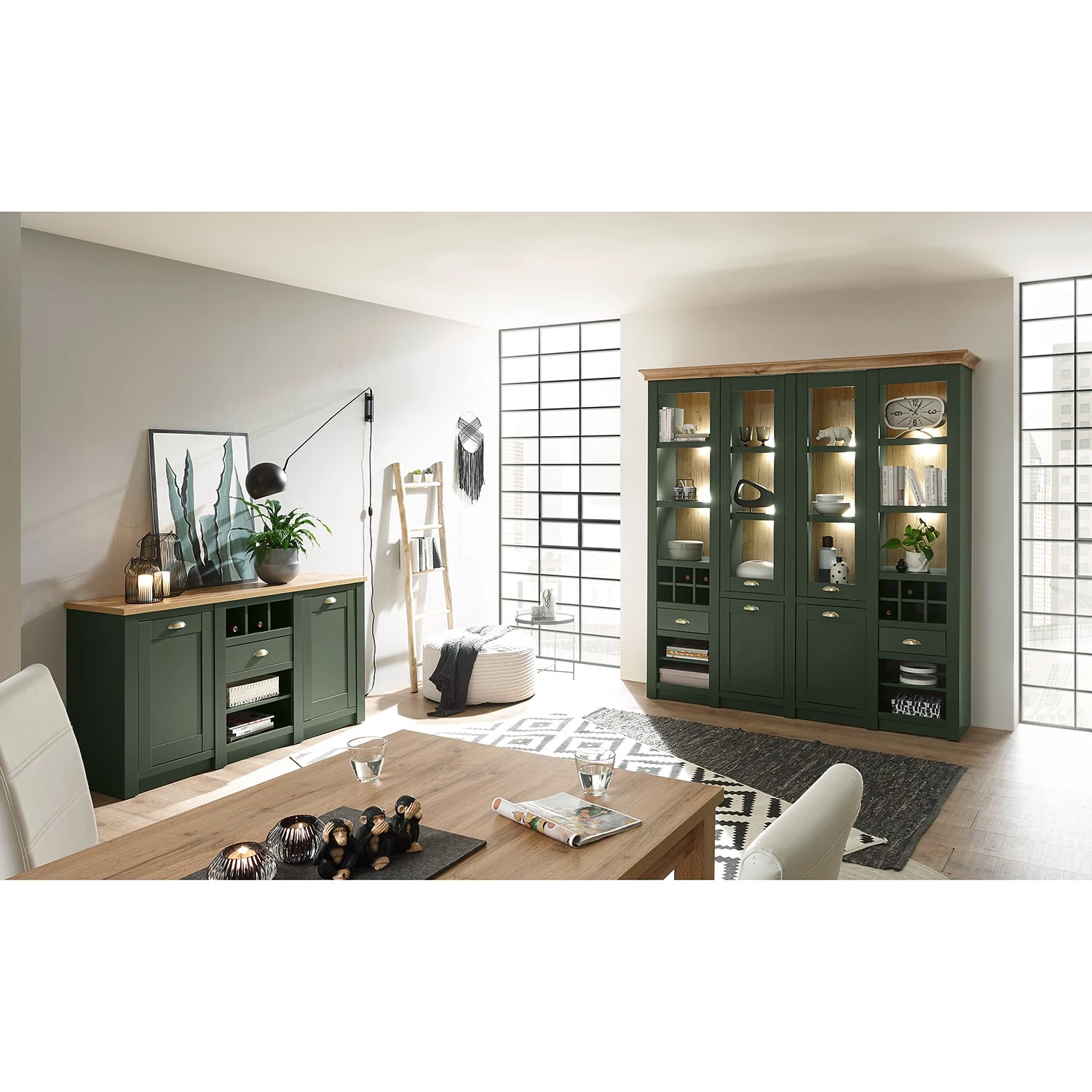 Norrwood Buffet Cardet - Vert mousse / Imitation chêne de Wotan 4 Norrwood Buffet Cardet - Vert mousse / Imitation chêne de Wotan – Image 2