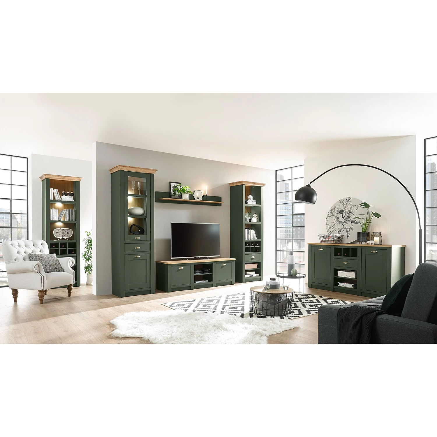 Norrwood Buffet Cardet - Vert mousse / Imitation chêne de Wotan 5 Norrwood Buffet Cardet - Vert mousse / Imitation chêne de Wotan – Image 3