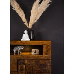 Wolf-Möbel Buffet Bazac - Avec éclairage - Acacia massif - Acacia / Gris foncé -France Enfilades Soldes 2022 1000243213 220311 030 DETAILS P000000001000243213