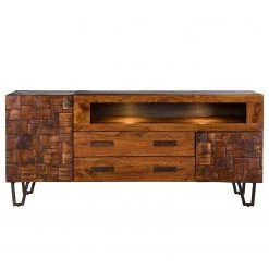 Wolf-Möbel Buffet Bazac - Avec éclairage - Acacia massif - Acacia / Gris foncé -France Enfilades Soldes 2022 1000243213 220314 040 DETAILS P000000001000243213