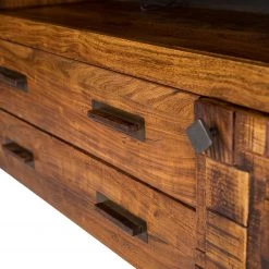 Wolf-Möbel Buffet Bazac - Avec éclairage - Acacia massif - Acacia / Gris foncé -France Enfilades Soldes 2022 1000243213 220314 063 DETAILS P000000001000243213