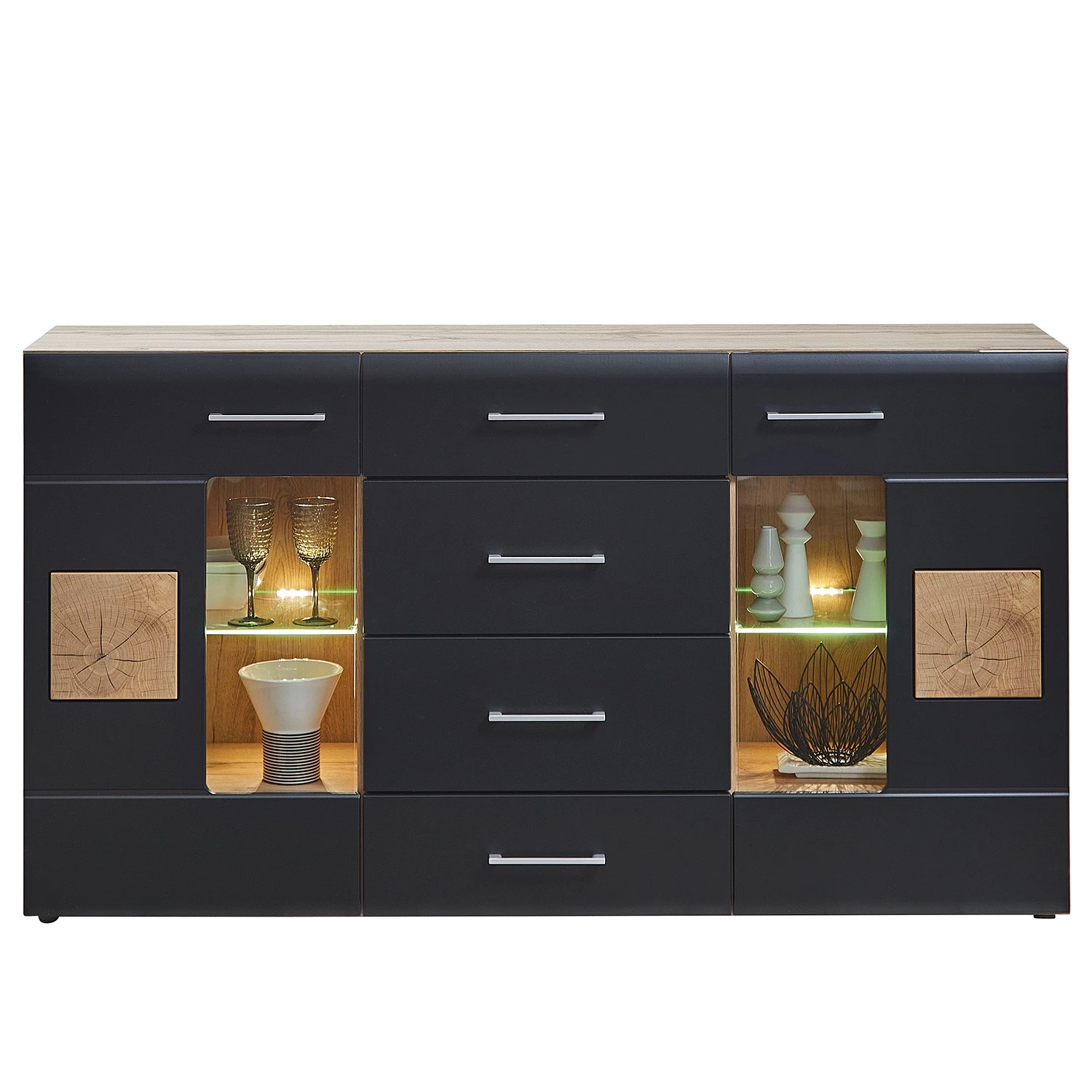 Loftscape Buffet Belloc - Avec éclairage - Noir mat / Imitation chêne 2 Loftscape Buffet Belloc - Avec éclairage - Noir mat / Imitation chêne