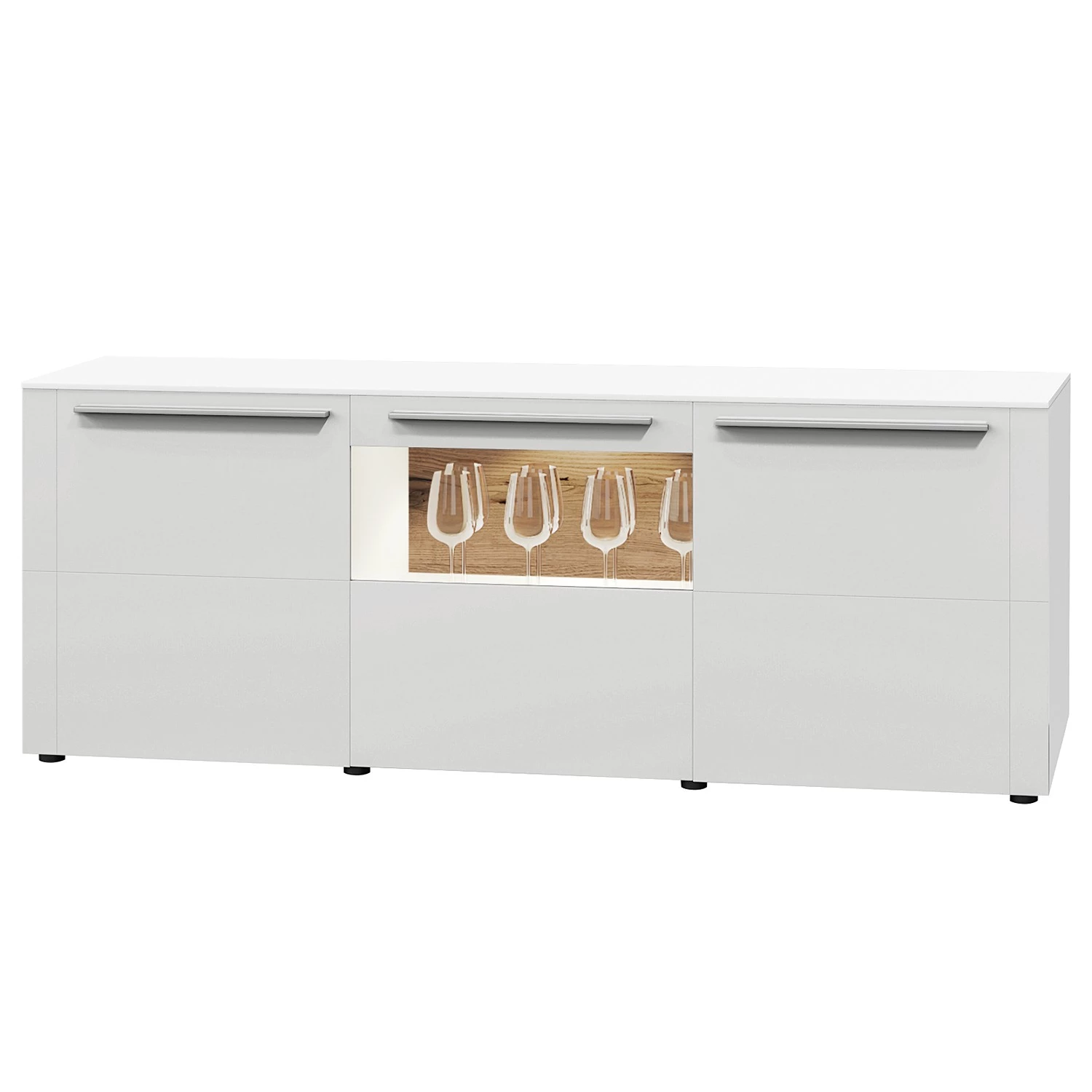 GWINNER Buffet Bellano III - Placage en bois véritable - Mat blanc / Chêne de poutre - Avec éclairage 3 GWINNER Buffet Bellano III - Placage en bois véritable - Mat blanc / Chêne de poutre - Avec éclairage