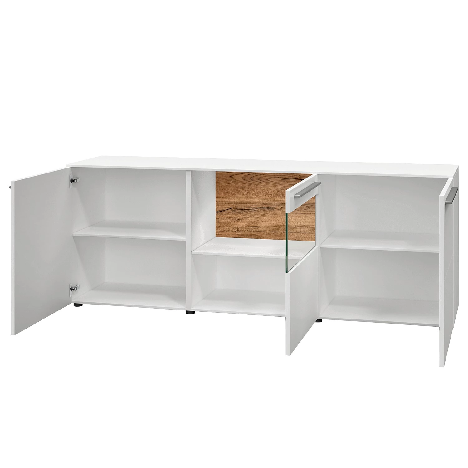 GWINNER Buffet Bellano III - Placage en bois véritable - Mat blanc / Chêne de poutre - Avec éclairage 5 GWINNER Buffet Bellano III - Placage en bois véritable - Mat blanc / Chêne de poutre - Avec éclairage – Image 3