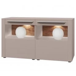 GWINNER Buffet Bellano IV - Placage en bois véritable - Mat fango / Noyer ramageux - Avec éclairage