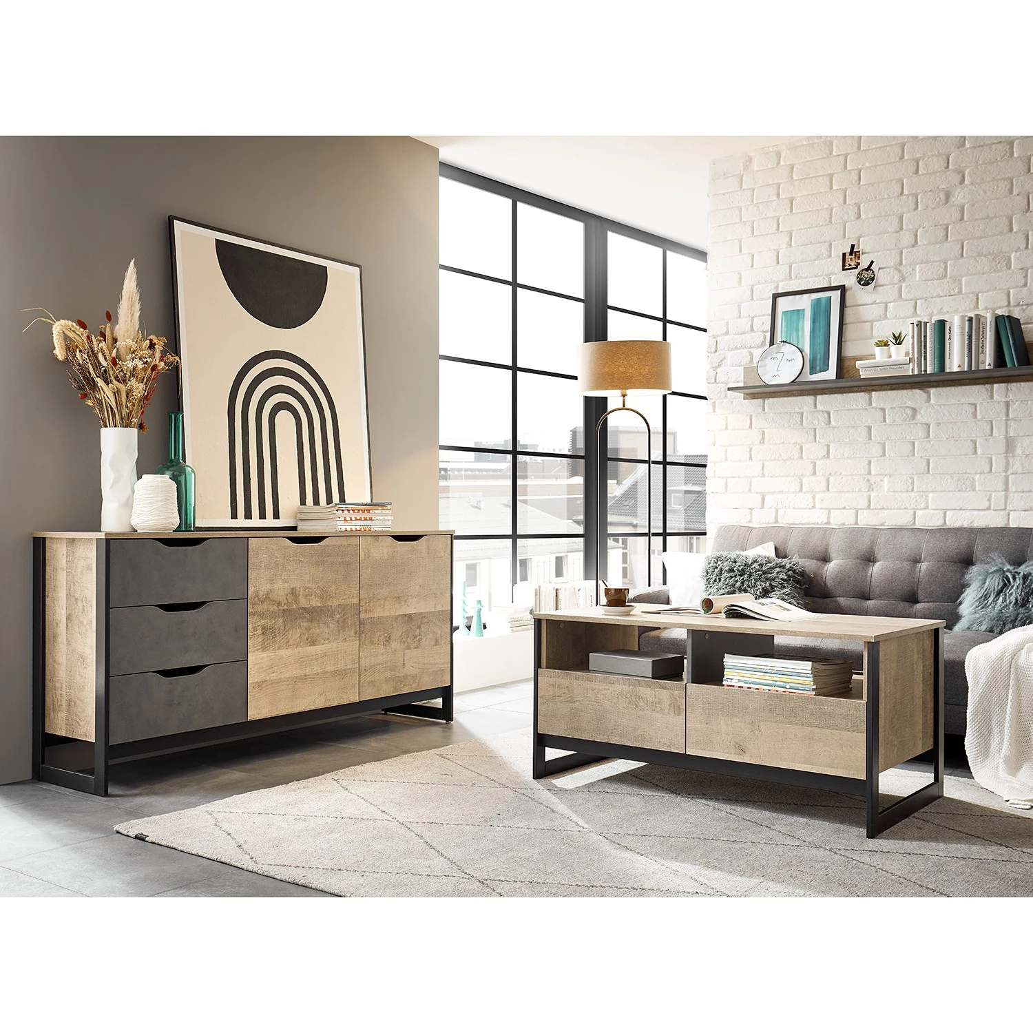 Red Living Commode Cocody II - Imitation chêne Montana / Gris 5 Red Living Commode Cocody II - Imitation chêne Montana / Gris – Image 3