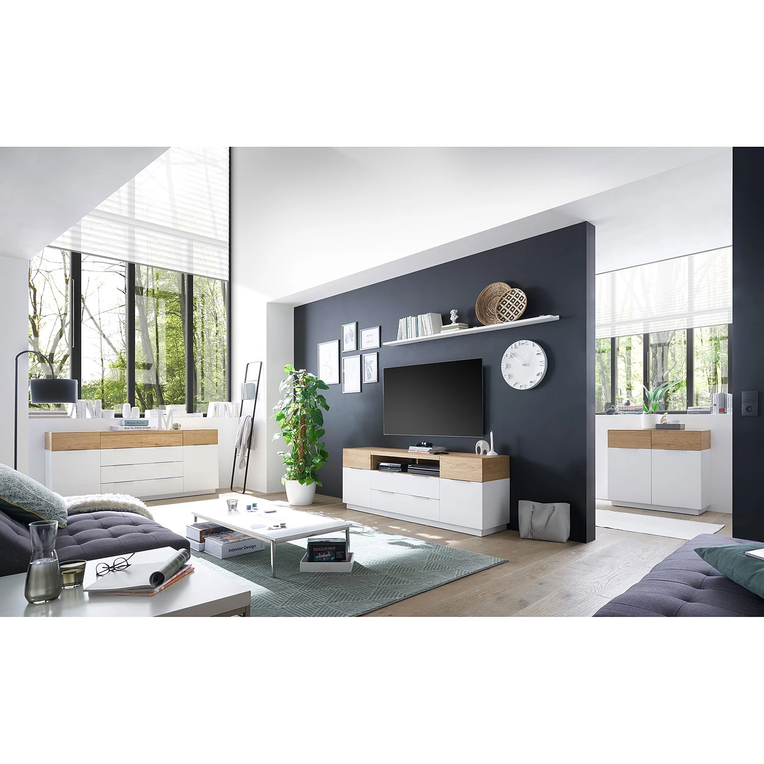 Norrwood Enfilade Akaa I - Placage en bois véritable - Chêne / Blanc 4 Norrwood Enfilade Akaa I - Placage en bois véritable - Chêne / Blanc – Image 2