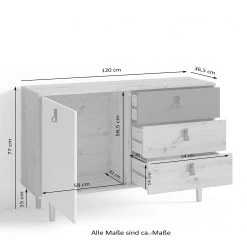 Fredriks Buffet Bowood - Imitation chêne artisan / Blanc -France Enfilades Soldes 2022 1000283829 210805 14243400060 SKETCH DETAILS P000000001000283829 sketch