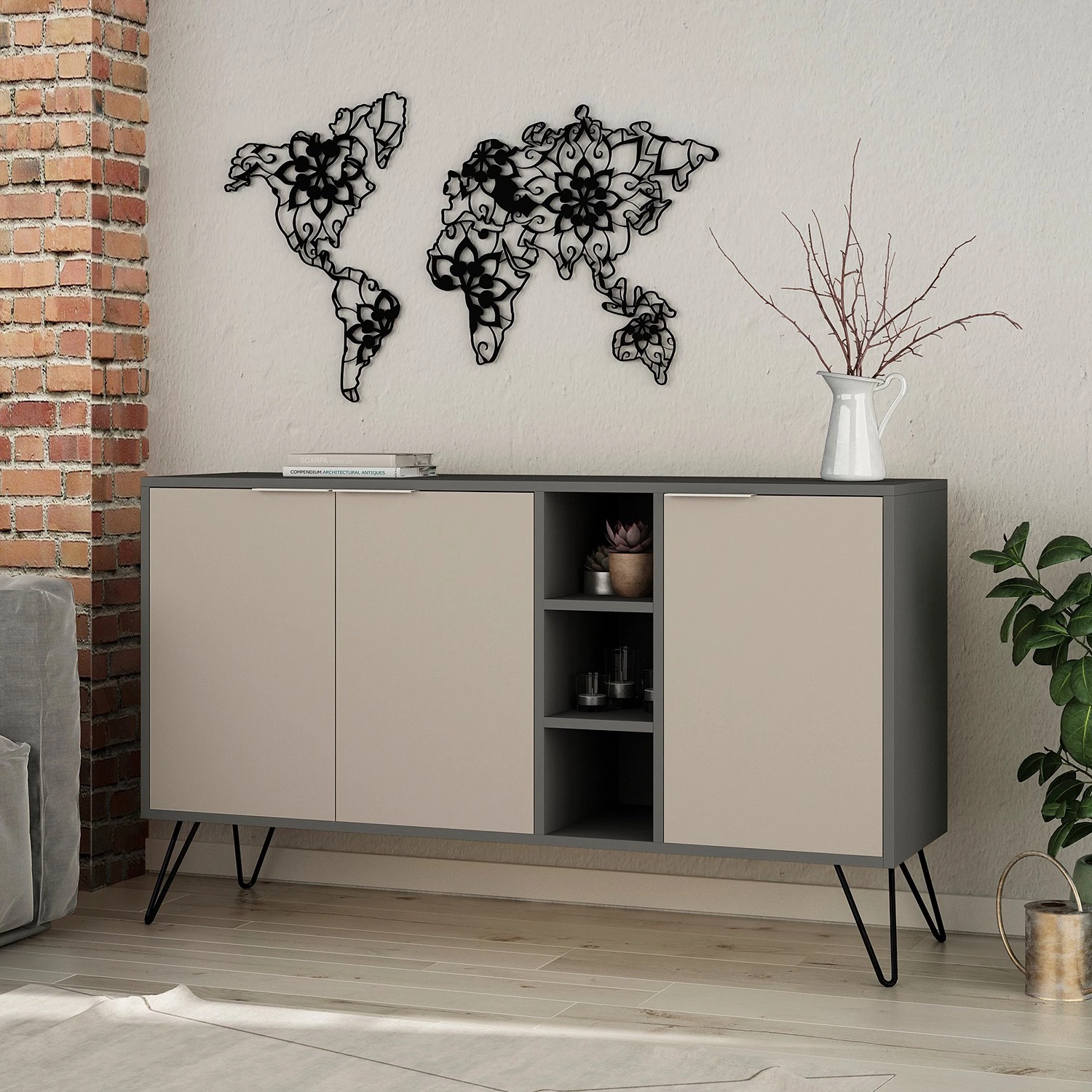 Loftscape Buffet Caceres - Métal - Moka / Gris 4 Loftscape Buffet Caceres - Métal - Moka / Gris – Image 2