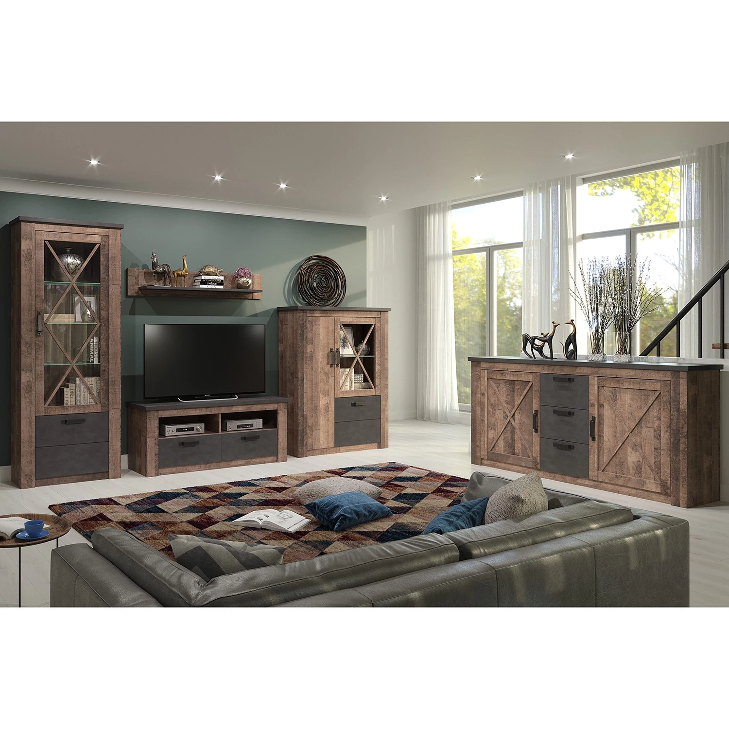 Trendteam Buffet Georgia - Gris foncé / Imitation chêne rustique 5 Trendteam Buffet Georgia - Gris foncé / Imitation chêne rustique – Image 3