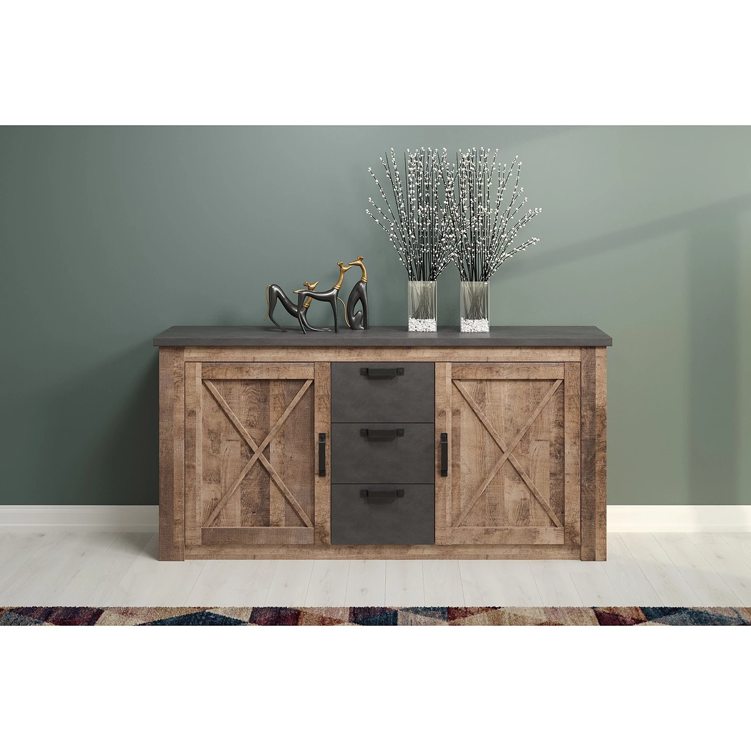 Trendteam Buffet Georgia - Gris foncé / Imitation chêne rustique 6 Trendteam Buffet Georgia - Gris foncé / Imitation chêne rustique – Image 4