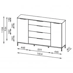 Maja Möbel Buffet Trend Wood I - Imitation chêne à nœuds / Noir -France Enfilades Soldes 2022 1000306527 211102 130342000519 SKETCH DETAILS P000000001000306527 sketch