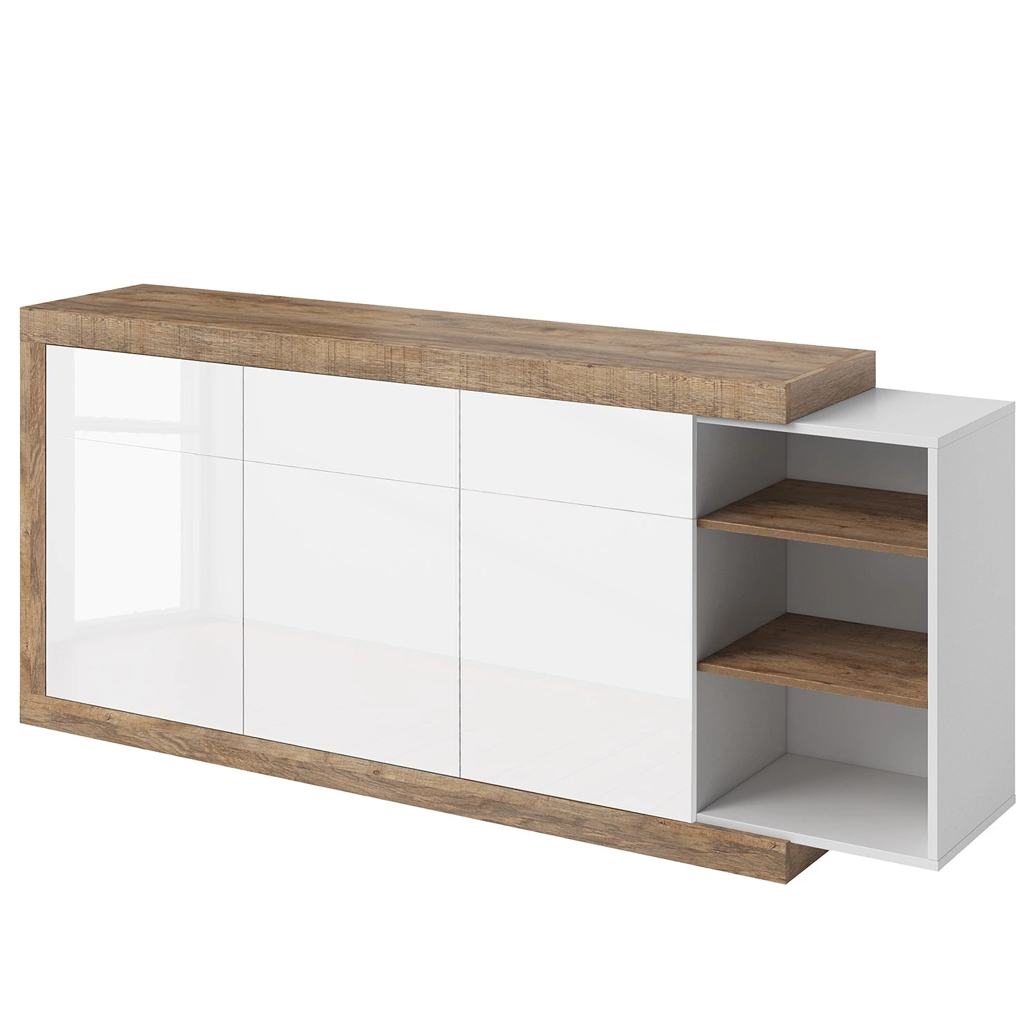 Loftscape Buffet Shipley I - Blanc brillant / Imitation chêne 3 Loftscape Buffet Shipley I - Blanc brillant / Imitation chêne