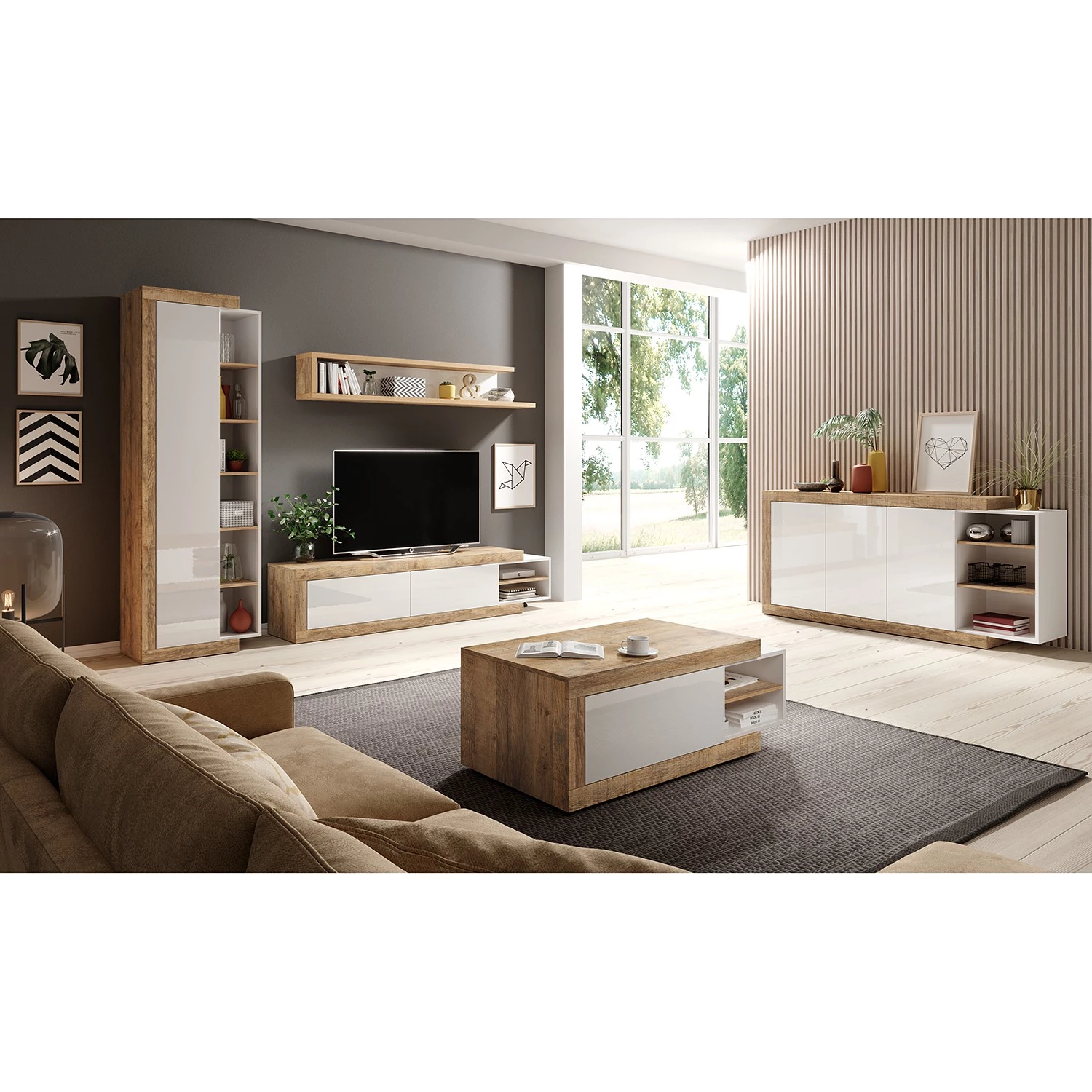 Loftscape Buffet Shipley I - Blanc brillant / Imitation chêne 4 Loftscape Buffet Shipley I - Blanc brillant / Imitation chêne – Image 2