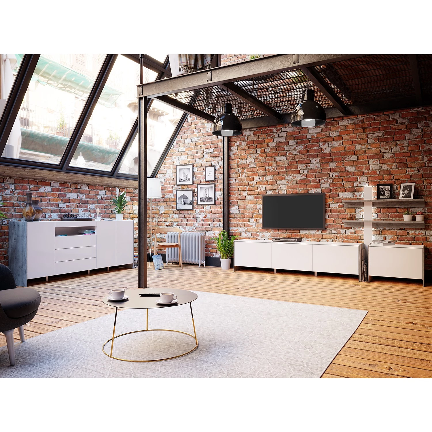 Loftscape Buffet Urban II - Éclairage inclus - Blanc / Imitation chêne gris 5 Loftscape Buffet Urban II - Éclairage inclus - Blanc / Imitation chêne gris – Image 3