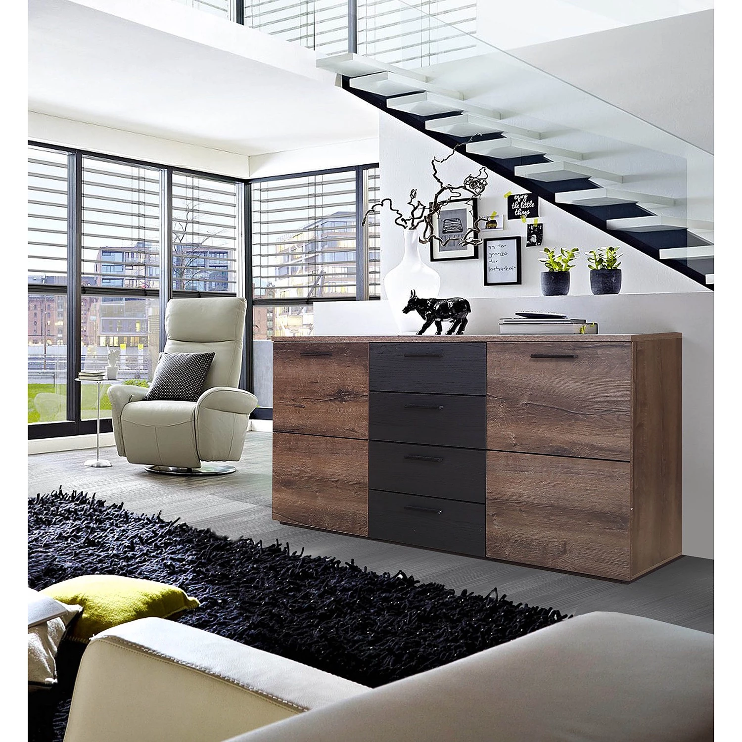 Loftscape Buffet Uvero - Imitation chêne noir / Imitation chêne Havanna 4 Loftscape Buffet Uvero - Imitation chêne noir / Imitation chêne Havanna – Image 2