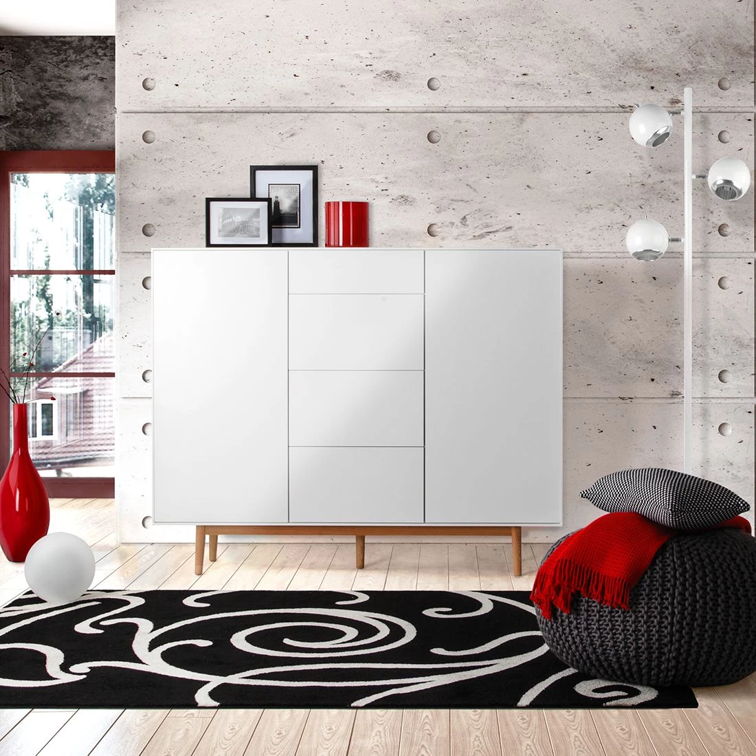 Mørteens Buffet Lindholm IV - chêne partiellement massif - Blanc - Hauteur : 128 cm 4 Mørteens Buffet Lindholm IV - chêne partiellement massif - Blanc - Hauteur : 128 cm – Image 2
