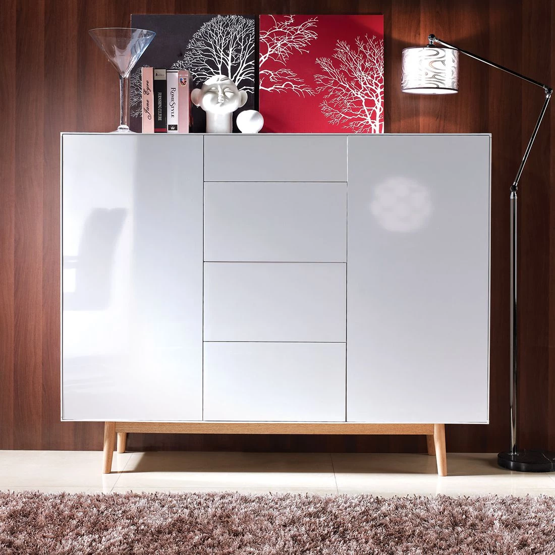 Mørteens Buffet Lindholm IV - chêne partiellement massif - Blanc - Hauteur : 128 cm 12 Mørteens Buffet Lindholm IV - chêne partiellement massif - Blanc - Hauteur : 128 cm – Image 10