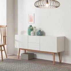 Mørteens Buffet Lindholm III - Partiellement en chêne massif - Blanc -France Enfilades Soldes 2022 sideboard lindholm iii weiss dekor eiche massiv 3177329