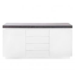 Fredriks Enfilade Namona I - Éclairage inclus - Blanc / Imitation béton -France Enfilades Soldes 2022 sideboard namona i inkl beleuchtung weiss anthrazit weiss anthrazit 3666813
