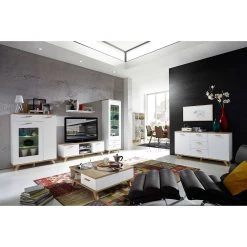 Germania Buffet Neston I - Partiellement en chêne massif - Blanc mat / Imitation chêne de Sanremo -France Enfilades Soldes 2022 sideboard neston i supermatt weiss eiche sanremo dekor 1154466