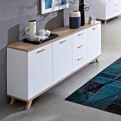 Germania Buffet Neston II - Blanc mat / Imitation chêne de Sanremo -France Enfilades Soldes 2022 sideboard neston ii supermatt weiss eiche sonoma dekor 637582